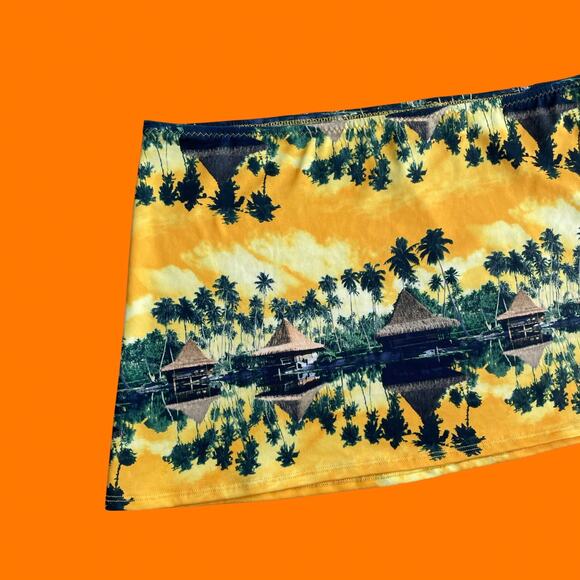 00's vintage tropical photo print miami beach y2k low rise mini skirt LARGE op - Picture 6 of 7